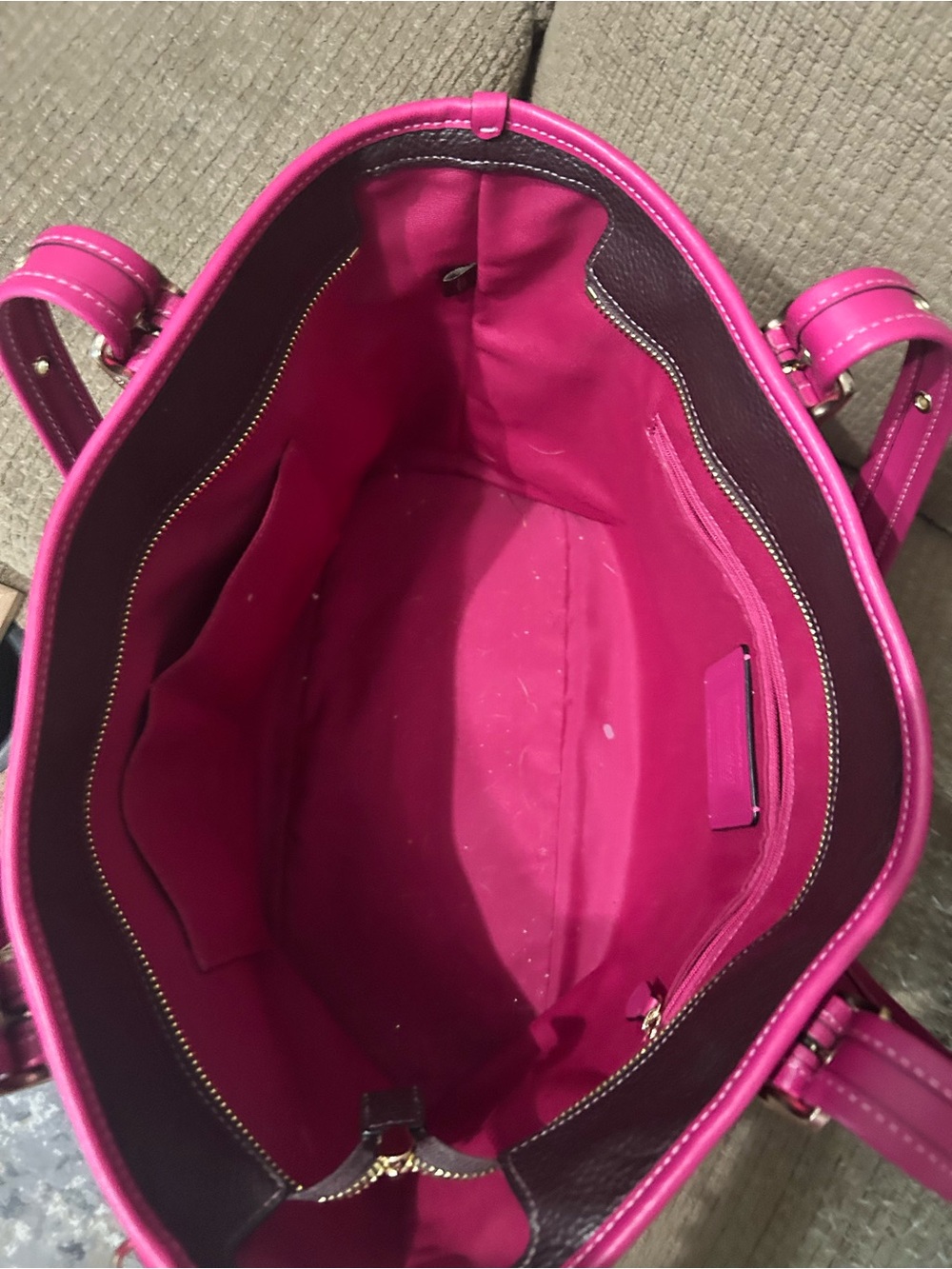 Coach Brown Leather Tote with Hot Pink Trim and Straps - Picture 2 of 5